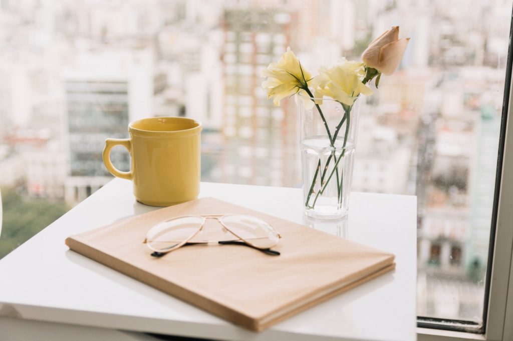 Flowers on coffee table for happiness