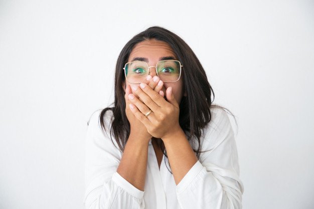 excited girl swallowing air