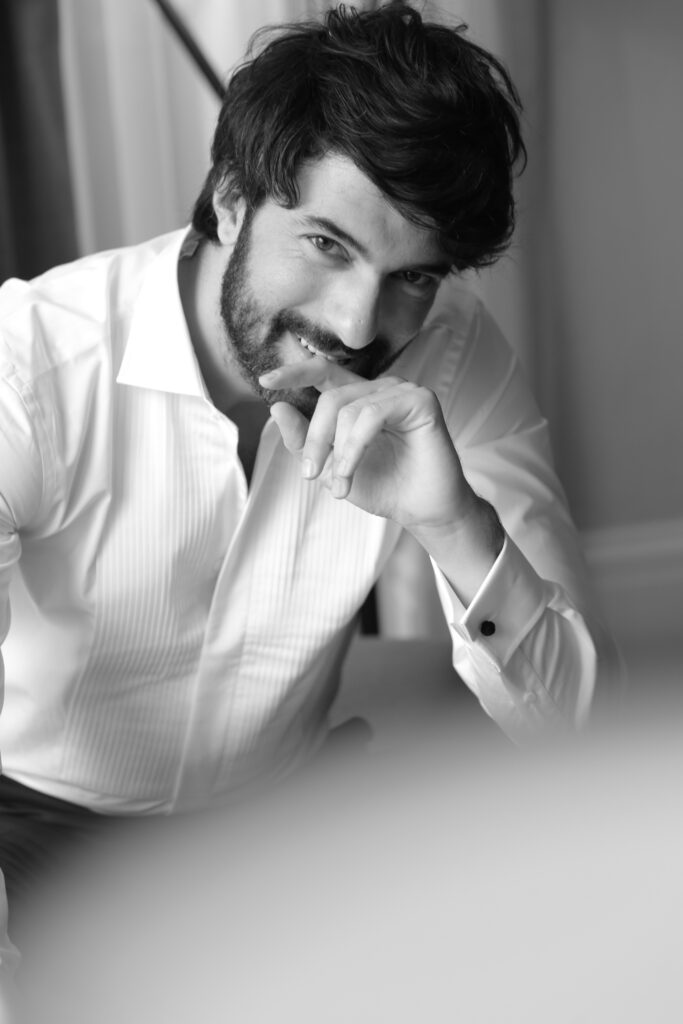 Engin Akyurek cure smile in white shirt black and white turkish actor photo