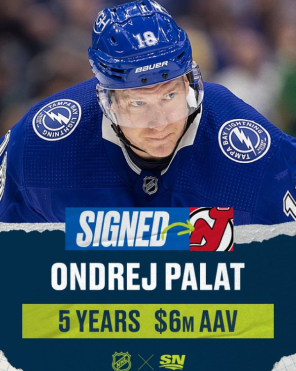 The New Jersey Devils have signed forward Ondrej Palat to a 5-year deal paying him $6