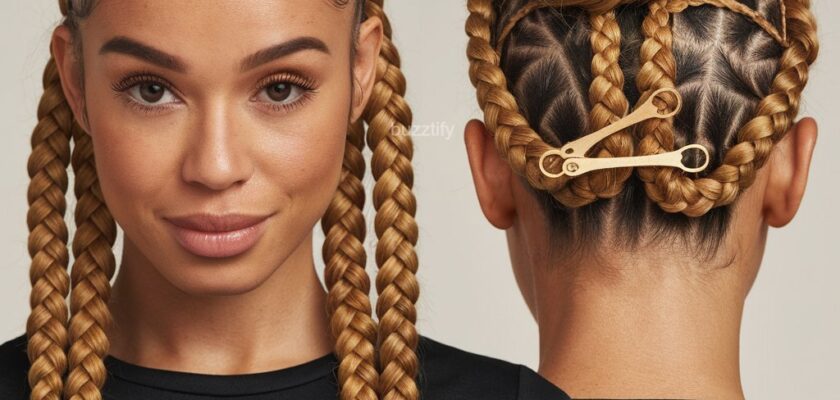 Dutch braid on black and bronde hair