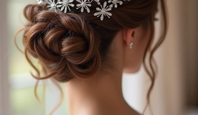BEST Wedding Hair Style for Bride and Bridesmaid Classic Low Chignon with Embellished Hairpiece