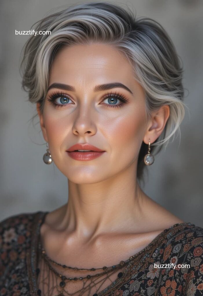 Women in their 40s with Short Hair and Color Streaks Women in their 40s with Short Hair and Color Streaks